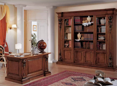 Classic brown office set desk bookshelf table shelf